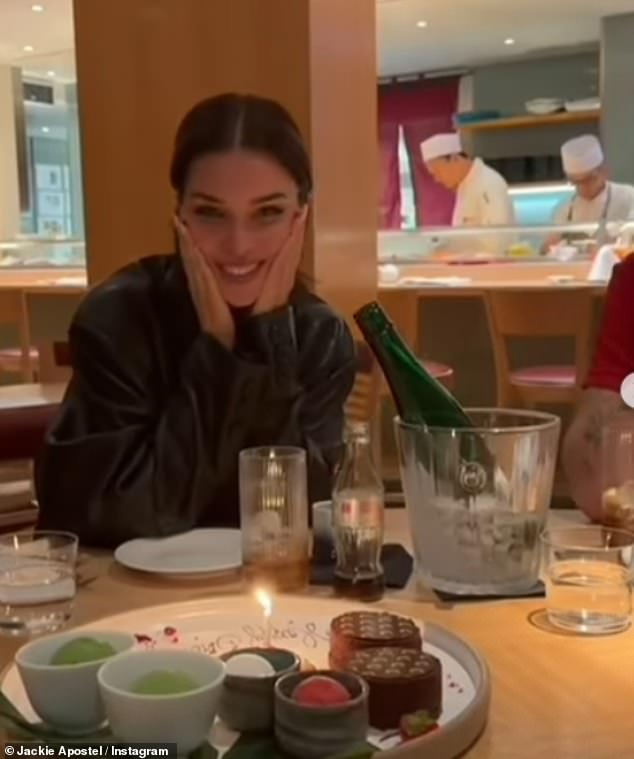 She captioned the post: 'how very lucky am I to work and hang and exist and live life with the best sweetest most talented people ever :)