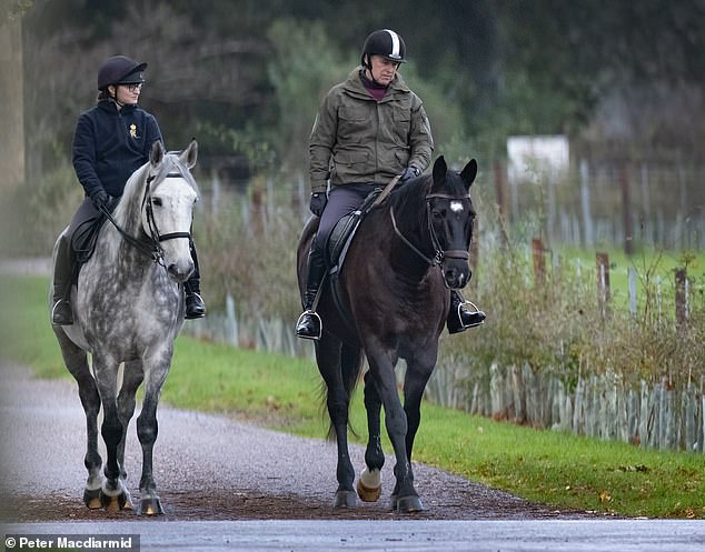 Andrew Mountbatten-Windsor is seen horse riding near Windsor Castle in Berkshire