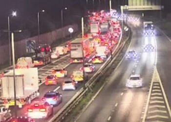 Drivers left with hour-long delays after four-car horror crash on M4 as one lane blocked