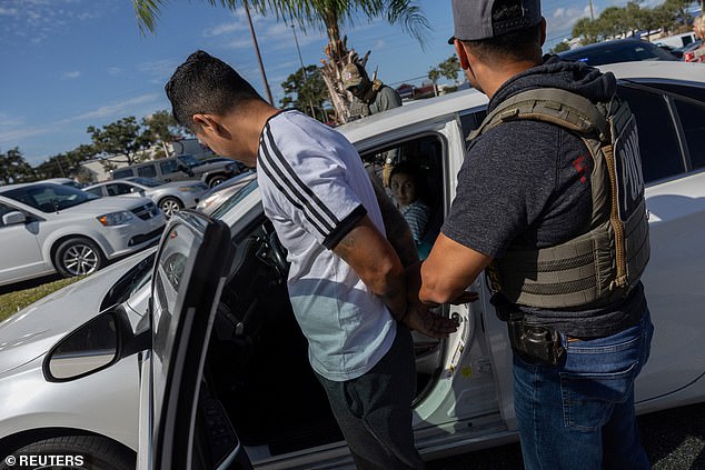 Federal agents arrest a man in an immigration enforcement operation in a parking lot in Florida earlier this month