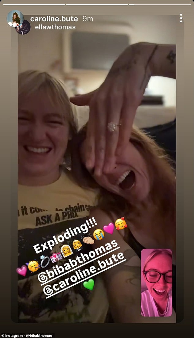 Lady Caroline shows off her huge diamond ring to friends, who took to social media