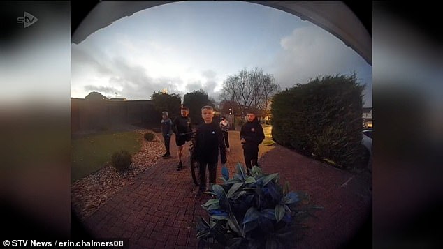 Jack Campbell, Dylan Thompson, Cameron Bourne, Liam Phillips, and Ollie Shearer walked up to the front door of a home in Denny before belting out the Wham number one hit