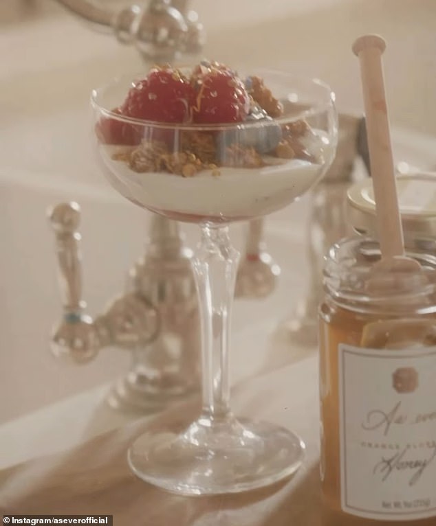 'You could do a yogurt parfait in a normal bowl, or you could just make it a little bit more special,' she suggested in the clip as she showcased the delicate coups