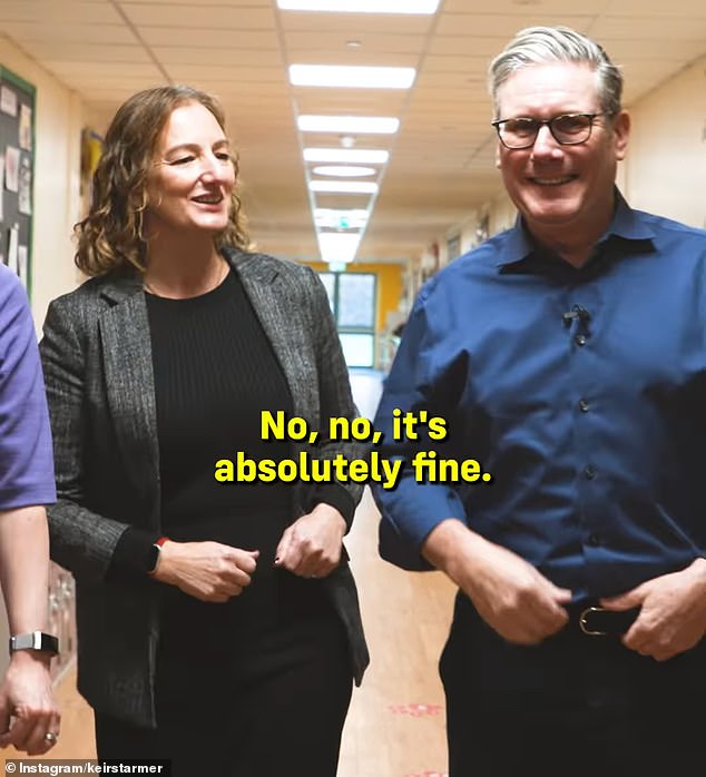 Sir Keir said: 'Sorry about that' and headteacher Jo Anderson said: 'No, no, it's absolutely fine'