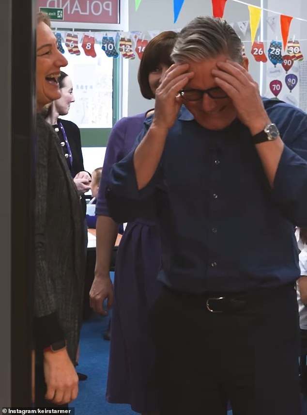 Headteacher Jo Anderson (left) told off Sir Keir as he was leaving the classroom yesterday