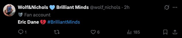 After the episode many fans took to social media, with one writing, 'Eric Dane is breaking my heart'