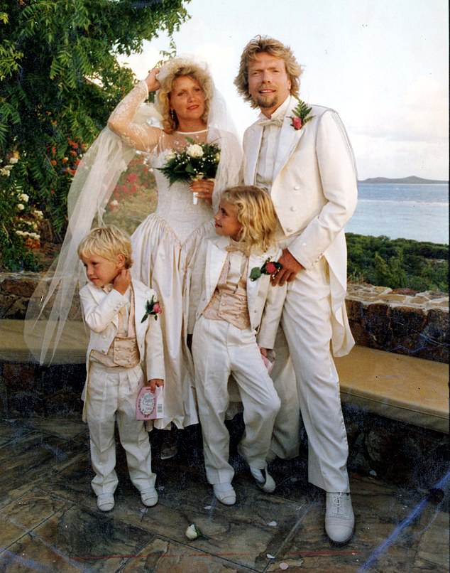 The couple on their wedding day on Necker Island on the British Virgin Islands