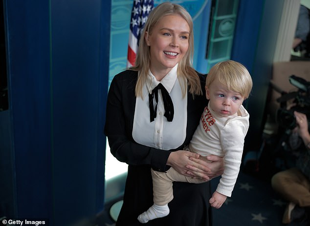 hite House Press Secretary Karoline Leavitt and her son Niko welcome Waddle, the alternate to the National Thanksgiving turkey, to the Brady Press Briefing Room at the White House