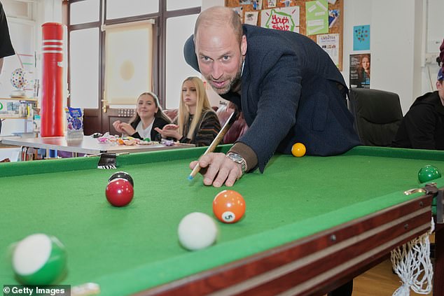 The Prince of Wales even had time to play some pool during a visit to the youth centre in Mochdre in Wales
