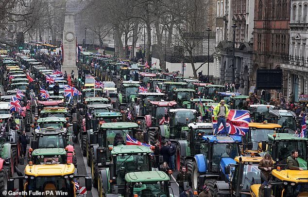 Tractors line Whitehall during a previous farmers' protest against inheritance tax raid