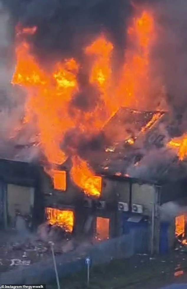 The huge blaze erupted in a two-storey building made up of a warehouse and retail space