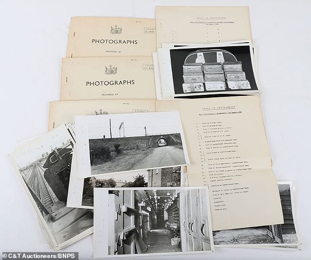 Photographs from the case, including an image of bundles of money. They were kept by Detective Chief Superintendent Ernest Millen