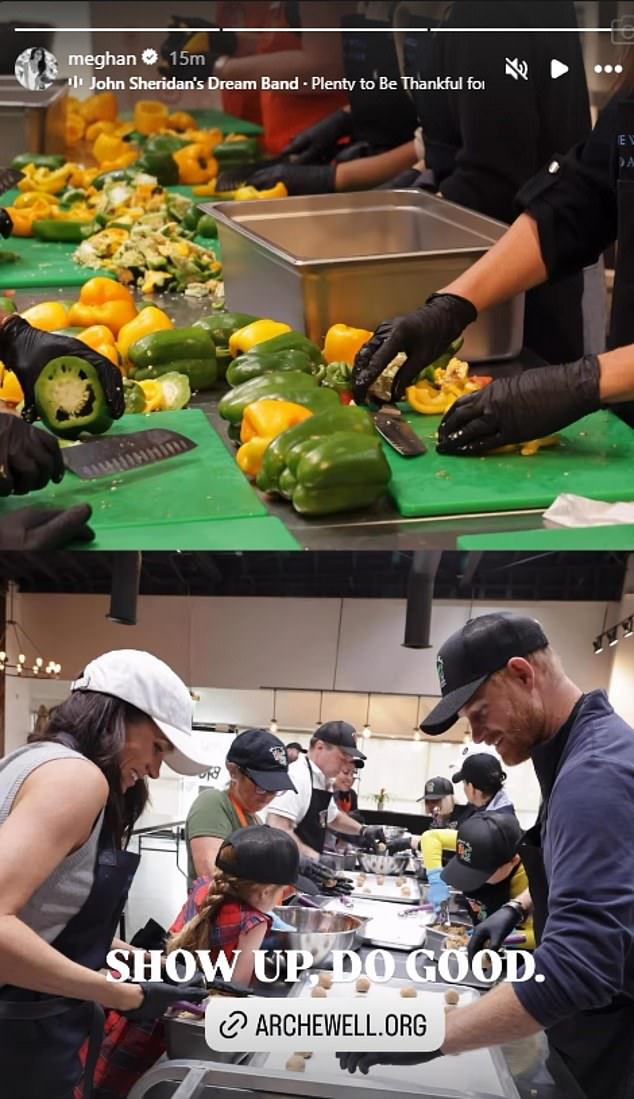 Meghan captioned the post 'Show up. Do Good' - the motto of the Sussexes Archewell Foundation
