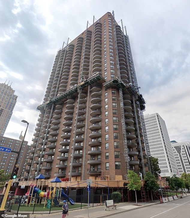 Hopkins was found unresponsive in the pool around 10:20pm Saturday on the roof of his luxury apartment complex (pictured) in Minneapolis