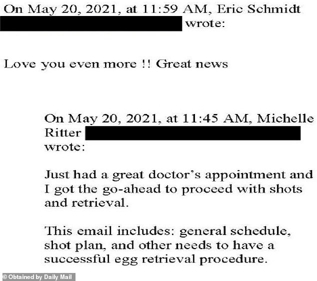In a May 2021 email included in the proposed complaint, Ritter discussed their plans to have her retrieve her eggs, to which he replied: 'Love you even more!!'