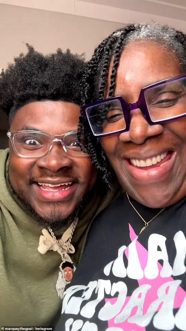 No cause of death was given in the post as she captioned the image: 'My heart is broken. My baby, my last one, my SnuggaBug, my Marquay is no longer here with me. He was the sweetest person he didn’t have a mean bone in his body. I needed him longer than God allowed me to have him'