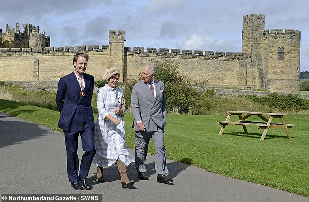King Charles on a visit to The Alnwick Garden, accompanied by the Duke and Duchess of Northumberland, in 2023