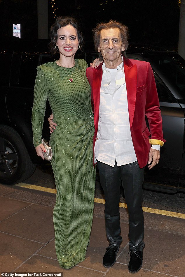 He was joined by his theatre producer wife, 47, who oozed sophistication in a green sequinned gown that hugged her incredible figure