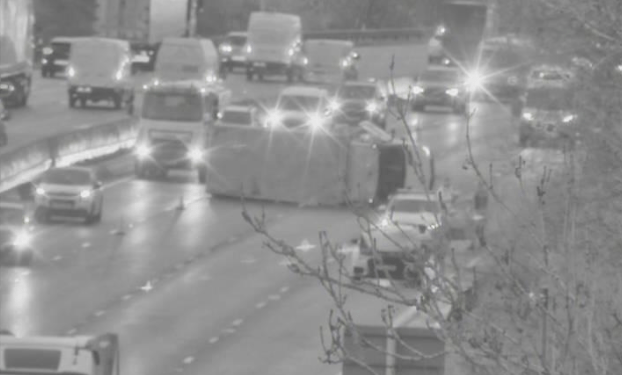 Major motorway chaos with multiple lanes closed on M5 and hour-long delays due to overturned van