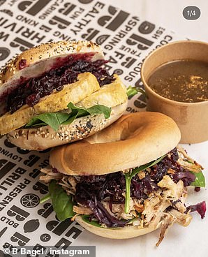 Senior Lifestyle Writer Eleanor Dye rated the B Bagel Holly Jolly Turkey Bagel, (£9.50 takeaway, £11.50 eat in and pictured right) a 5/5