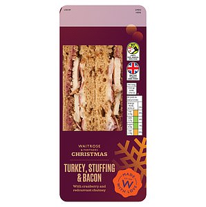 Journalists Perkin Amalaraj and Sabrina Penty rated the Waitrose Turkey, Stuffing and Bacon Sandwich (£4.50) a 4/5