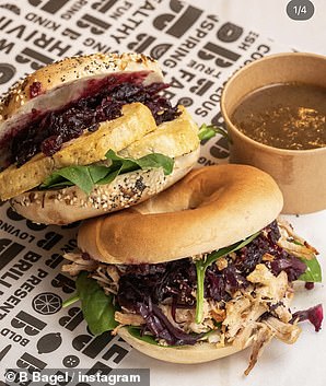 Lifestyle Writer Alice Wade rated the B Bagel Tofu Tinsel Treat (£9.50 takeaway, £11.50 eat in and pictured left) a 3/5