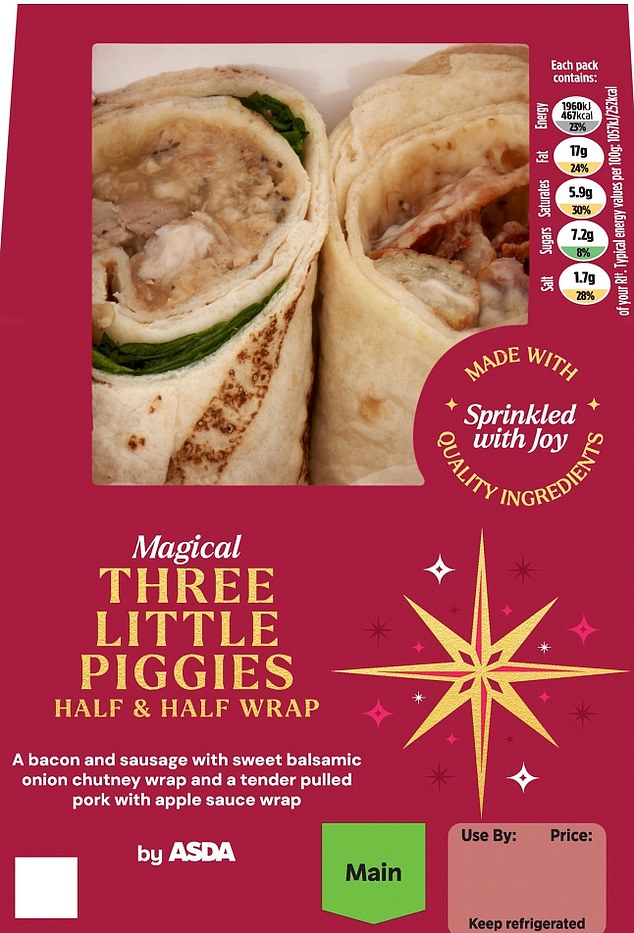 Lifestyle writer Gina Kalsi rated the Asda Three Little Piggies Hog Roast and Pigs Under Blankets Half & Half Wrap (£2.88) a 2/5