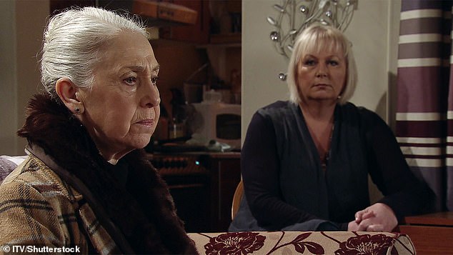 She was best known for playing Geraldine Spellman on the ITV soap in 2017 (pictured with Sue Cleaver in the soap)