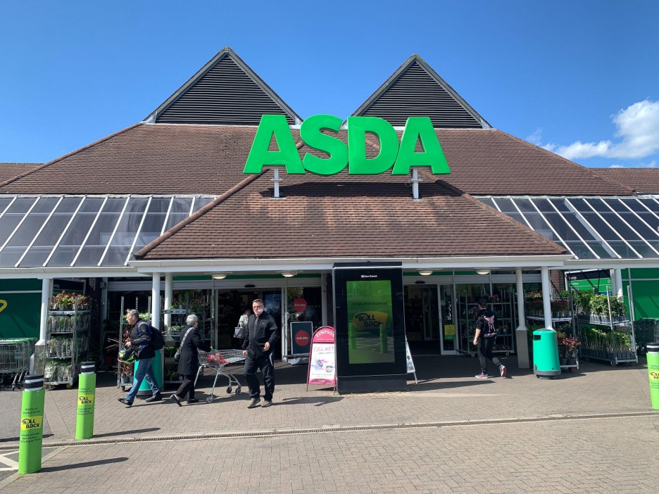 Exterior of an Asda supermarket in Slough, UK.