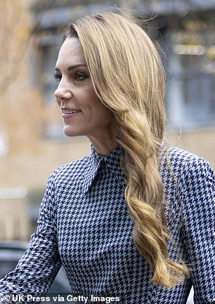 Kate showed off her lighter locks once more for her outing in north London today