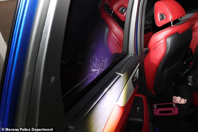 Another photo taken from Parker's point of view - the haunting prints on the rear driver's side window were just inches from where she was sitting