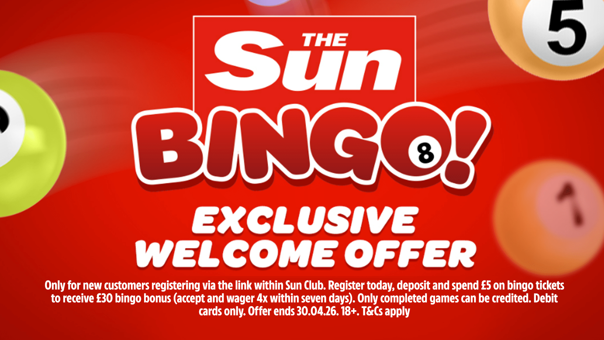 Sun Club members can get a £30 bingo bonus when they join Sun Bingo
