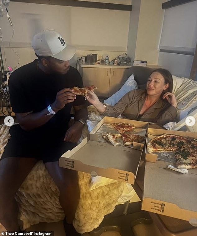 The couple enjoyed pizza after a gruelling labour