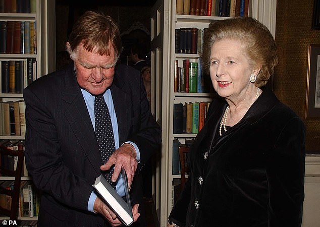 Margaret Thatcher with her former Press Secretary, 'the crotchety, no-nonsense Yorkshireman Bernard Ingham', pictured in 2003