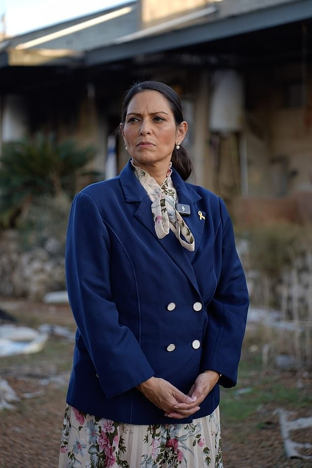 Dame Priti pictured outside the Knesset. She said said Labour had strained the once-strong partnership between the two nations