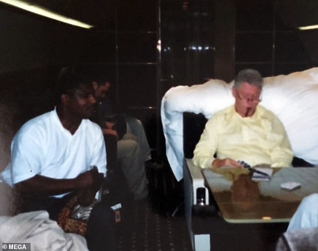 There are flight records logged with the Federal Aviation Administration indicating he flew on Epstein's private jet at least 26 times. (Pictured: Clinton on 'Lolita Express')
