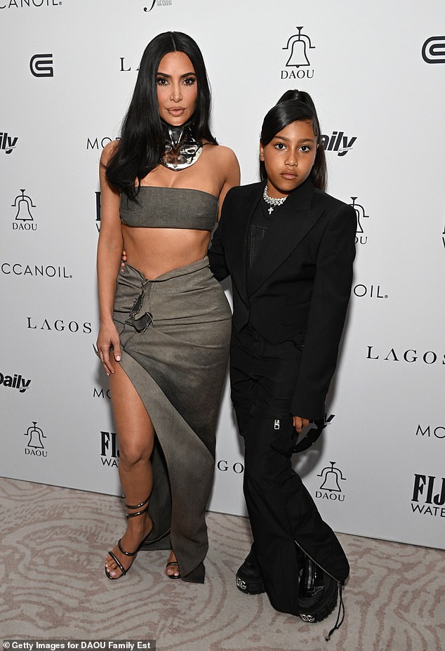 The tween told her mom 'people hate' her ensembles 'every year'; Kim and North are pictured on April 23