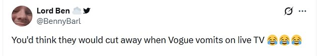 While Vogue was declared the winner, viewers called for the presenter to be disqualified as she threw the drink back up immediately