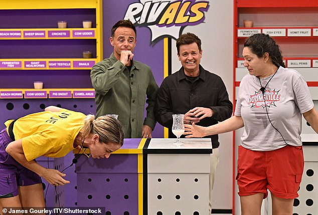 As Ant and Dec declared Vogue the winner, Kelly was still trying to finish her drink after being encouraged by campmate Eddie Kadi to keep going