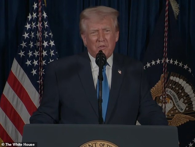 Trump said the American people are filled with 'righteous anger and enormous resolve' as he slammed Biden for allowing the suspect to reside in the United States