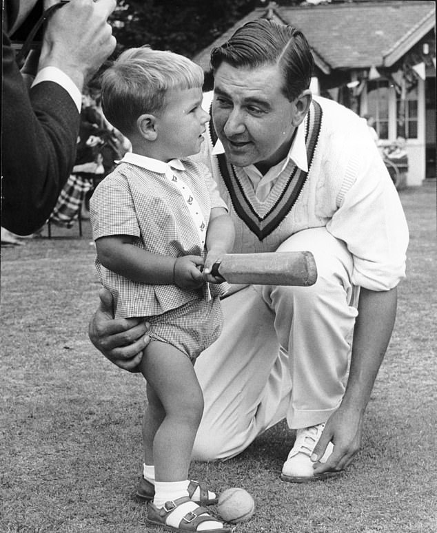 Former England captain Colin Cowdery is pictured during his early cricketing days with his young son, Jeremy