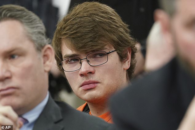 White supremacist Payton Gendron weeps during his sentencing for killing ten people at a supermarket in Buffalo, New York in 2022