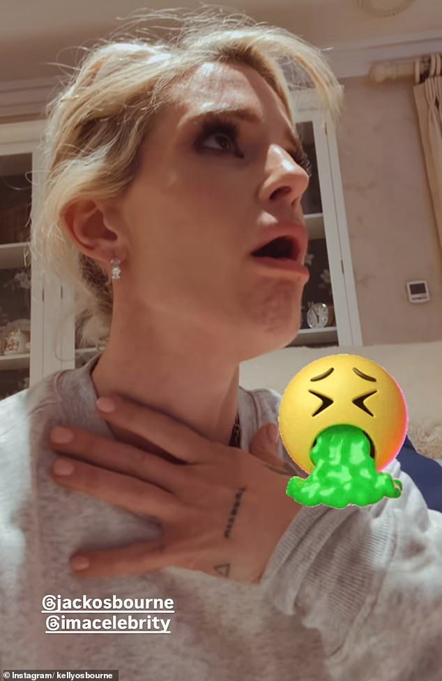Documenting her reaction on Instagram, Kelly said: 'Oh my God, oh my God he's drinking it... I'm gonna throw up,' as she made gagging noises and watched in disgust