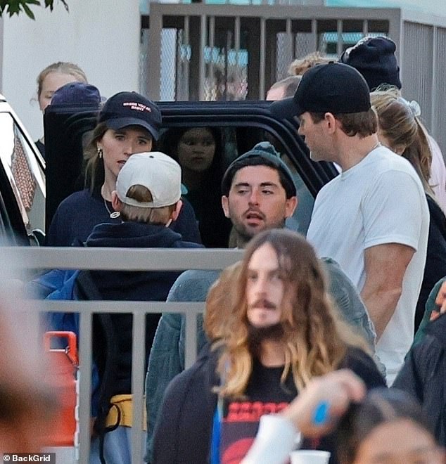 Pratt's current wife Katherine Schwarzenegger - who shares daughters Lyla, five, Eloise, three, and son Ford, one, with him - was on hand to witness the moment, watching the exes interact from a short distance