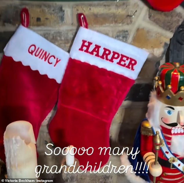 Elsewhere Harper Beckham's stocking sits alongside one for her young cousin, Quincy