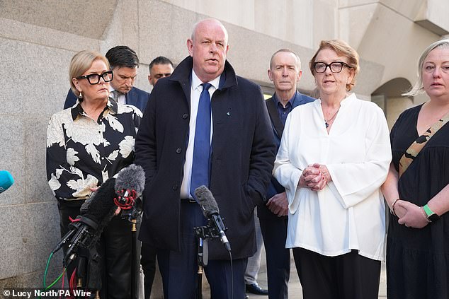 Mr Mackey's family including nephew Adrian Kennedy, centre, welcomed the sentence of life imprisonment