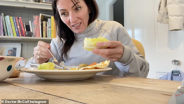 She used lettuce leaves as wraps which she filled with items from her plate