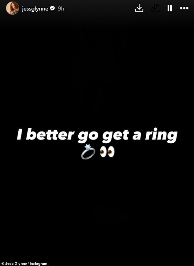 After watching Alex speak about her hopes of marrying the singer, Jess took to social medai and quipped: 'I better go get a ring'