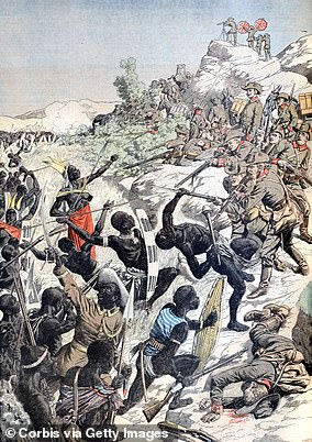 A depiction of the conflict between Herero fighters and German colonialists in 1904