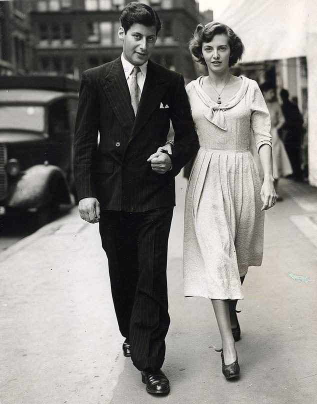 Clement Freud and Jill Raymond out walking in London following announcement of their engagement